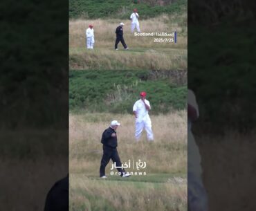 Trump plays golf in golf course in Turnberry, Scotland