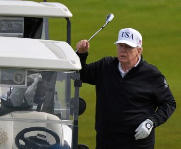 Trump visits Turnberry golf course in Scotland during five-day overseas trip