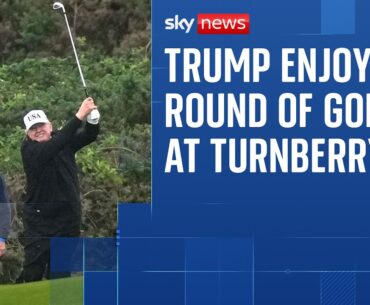 Donald Trump enjoys round of golf at Turnberry as protesters speak out