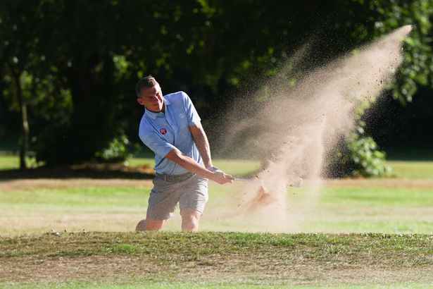 Stephen Warnock hits a shot during the Anne Williams Memorial Golf Day