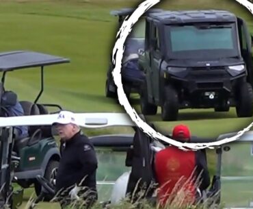 Armored Golf Cart Protects President Donald Trump Golfing in Scotland