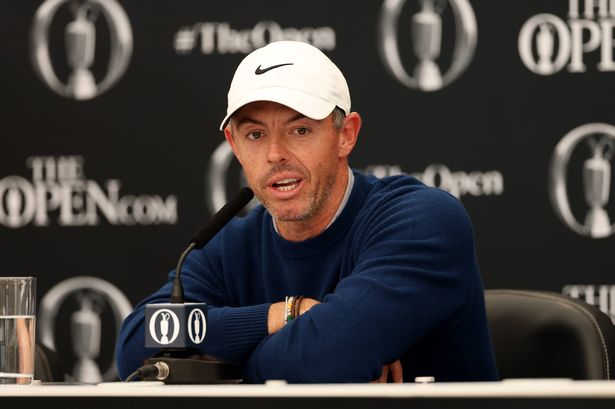 Rory McIlroy speaks to the press at Royal Portrush