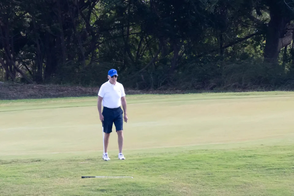 US President Joe Biden plays golf at the Buccaneer Golf Course in St. Croix in the US Virgin Islands, on December 30, 2022. (Photo by SAUL LOEB / AFP) (Photo by SAUL LOEB/AFP via Getty Images)SAUL LOEB&sol;Getty Images