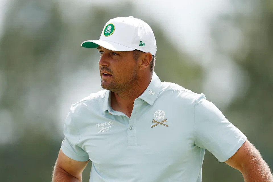 AUGUSTA, GEORGIA - APRIL 11: Bryson DeChambeau of the United States reacts after putting for par on the 18th hole during the second round of the 2025 Masters Tournament at Augusta National Golf Club on April 11, 2025 in Augusta, Georgia. (Photo by Harry How/Getty Images)Harry How&sol;Getty Images