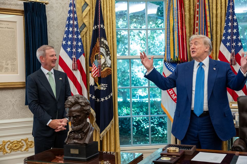 ‘I am eager to advance the Trump administration’s agenda’: Edward S Walsh is sworn in as US ambassador to Ireland by President Donald Trump at the White House. Photo: White House