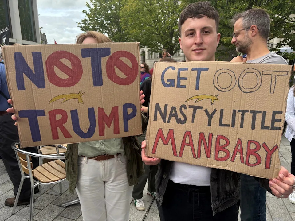 Hundreds of protesters in Edinburgh brought anti-Trump signs (PA)
