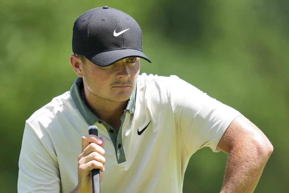 Luke Clanton lines up a putt on the fourth green during the third round of the Rocket Mortgage Classic; June 28, 2025; Detroit, Michigan.Credit&colon; Aaron Doster-Imagn Images