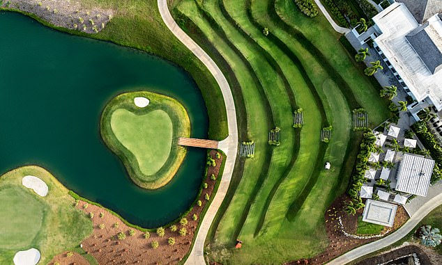 And finish off your round on the iconic 19th hole in front of the club house, which features an island green that's around 100 yards out from the tee box
