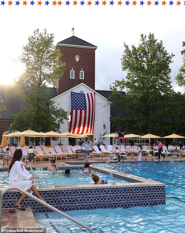 A giant American flag flies at the golf club