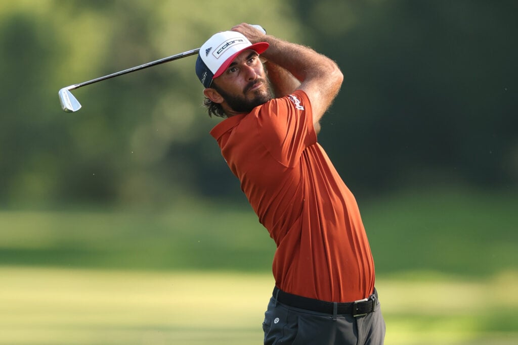 Max Homa hits an iron shot during round two of the John Deere Classic