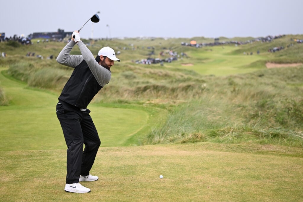 Scottie Scheffler tees off on the seventh hole during the first round of The Open Championship at Royal Portrush