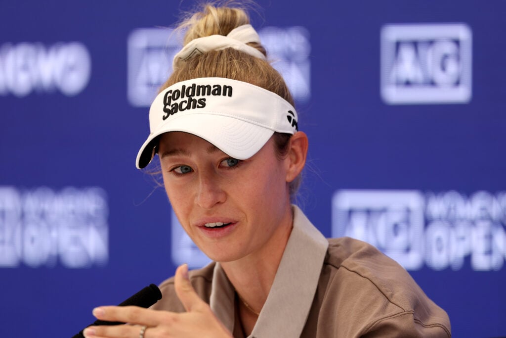 Nelly Korda speaks to the media ahead of The Women's Open at Royal Porthcawl