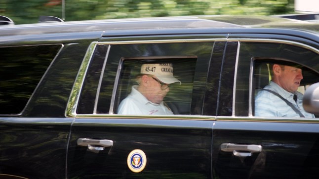 NorthernVirginiaPoliceCars @NoVaPoliceCars President Donald J. Trump departs Trump National Golf Club in Sterling, Virginia following a round of golf with CIA Director John Radcliffe and Senators Lindsey Graham, Rand Paul, and Eric Schmitt. POTUS is seen reading the paper in the back of his newer low-profile Suburban.