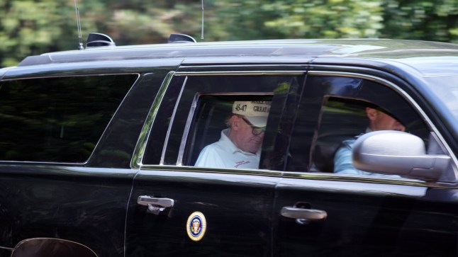 NorthernVirginiaPoliceCars @NoVaPoliceCars President Donald J. Trump departs Trump National Golf Club in Sterling, Virginia following a round of golf with CIA Director John Radcliffe and Senators Lindsey Graham, Rand Paul, and Eric Schmitt. POTUS is seen reading the paper in the back of his newer low-profile Suburban.