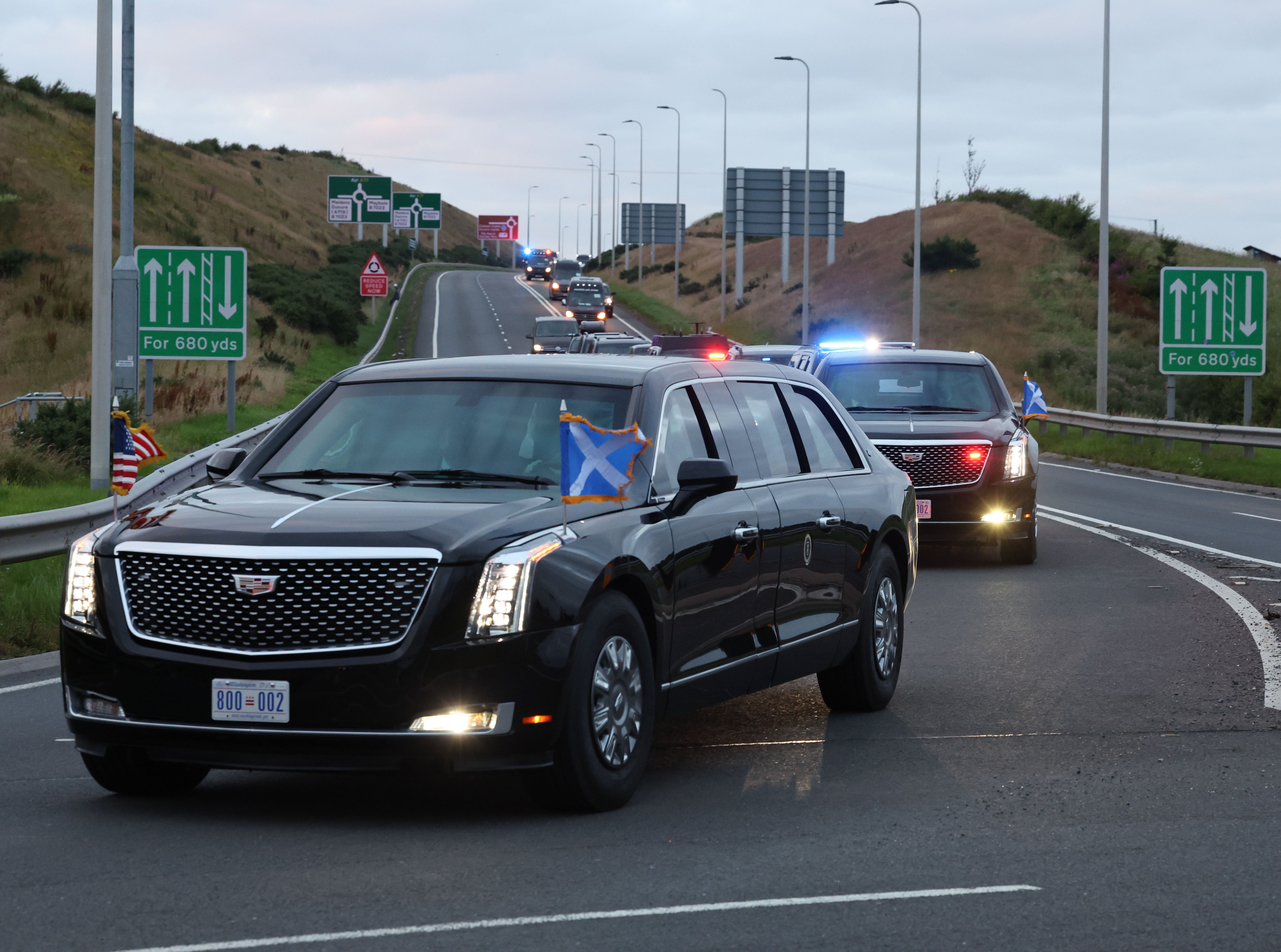 US President Donald Trump's motorcade on the A77 in Maybole, South Ayrshire