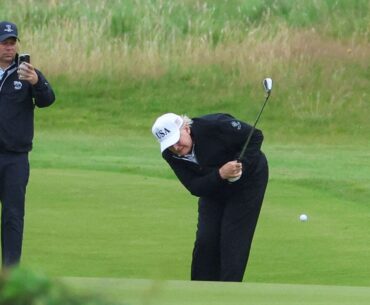 Donald Trump said upon arrival on Friday evening that his son Eric Trump is 'gonna cut a ribbon' for the new course during his trip to Scotland.