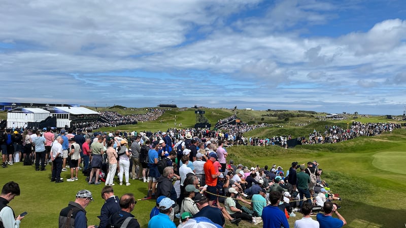 Crowds around The Dunluce Links course during The 153rd Open Championship at Royal Portrush.