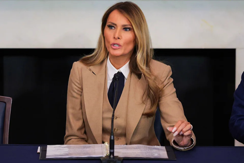 WASHINGTON, DC - MARCH 03: U.S. first lady Melania Trump speaks during a roundtable discussion on the "Take It Down Act" in the Mike Mansfield Room at the U.S. Capitol on March 03, 2025 in Washington, DC. The "Take It Down Act" expands protections for victims of non-consensual sharing of sexual images, covering AI-generated content including deepfake pornography. (Photo by Kayla Bartkowski/Getty Images)Kayla Bartkowski&sol;Getty Images