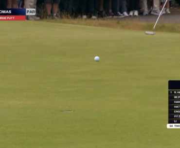Justin Thomas trying to impose external forces on his golf ball at Royal Portrush