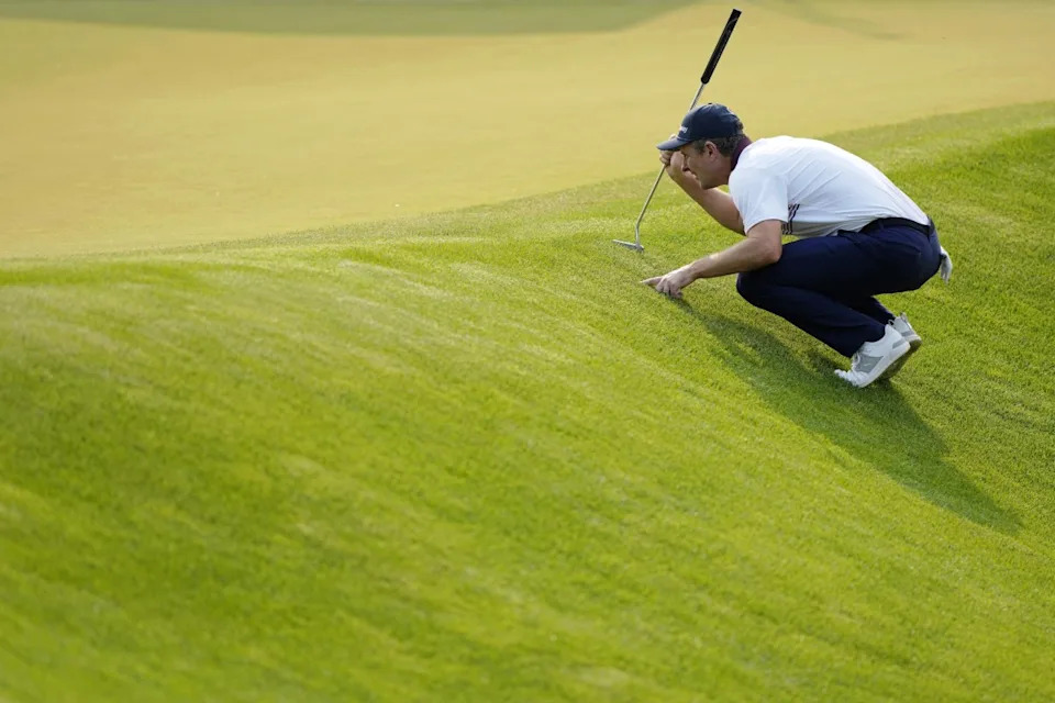 Justin Rose on the 15th green during the PGA Championship at Oak Hill Country Club; May 21, 2023; Rochester, New YorkCredit&colon; Adam Cairns-Imagn Images