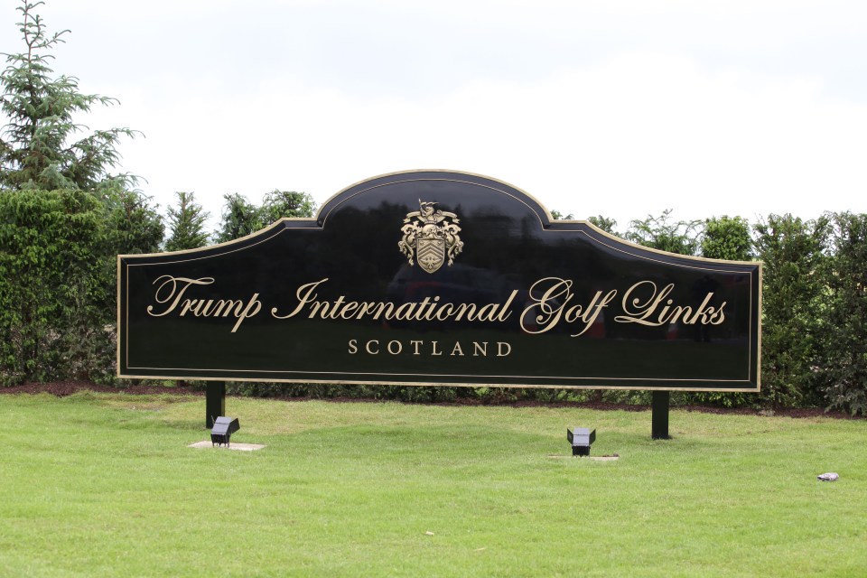 Trump International Golf Links Scotland sign.