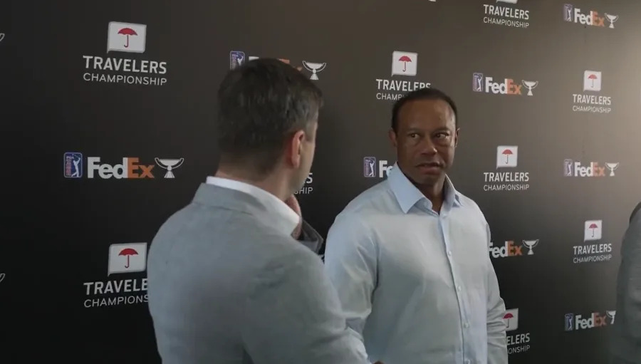 Tiger Woods appears at Travelers Championship for CEO announcement on June 17, 2025.