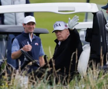 Hundreds protest Trump’s visit to Scotland as US president hits the golf course under heavy security