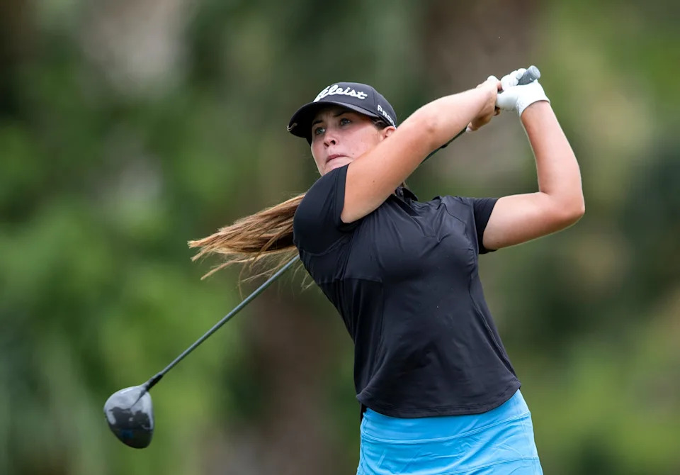 Jayden Loyacona tees off during the final round of the Medalist Tour tournament at Lost City Golf Club on July 17, 2025 in Atlantis, Florida.