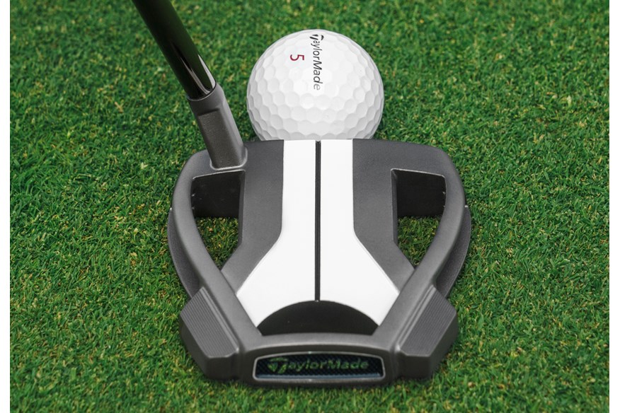 A close up of the alignment aid feature on the TaylorMade Spider Tour X