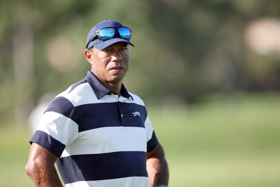 Tiger Woods watching his son play golf.
