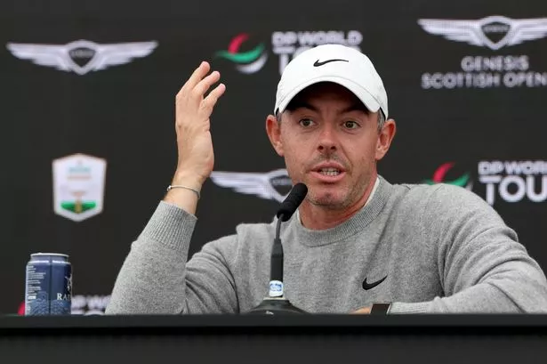 Rory McIlroy speaks with the media