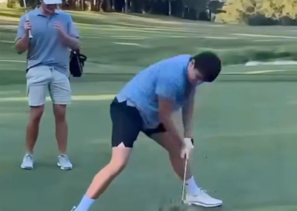 Golfer destroys the green after missing a putt.X&period;