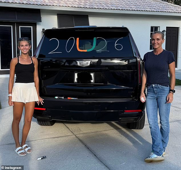 Kai is seen with her mother, Vanessa, and a Cadillac - not the Cybertruck she was gifted
