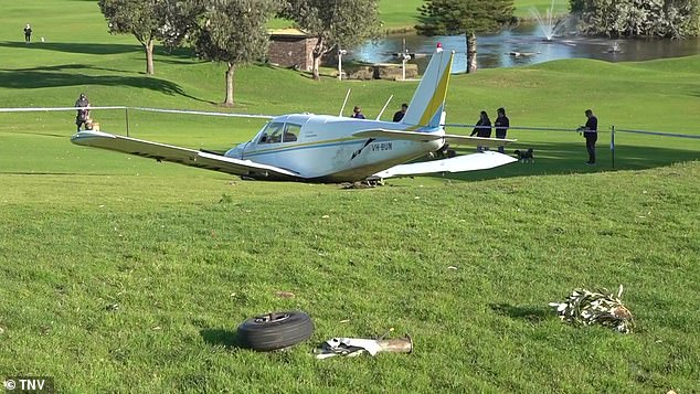 The Piper Cherokee light plane crashed into the ground at Mona Vale Golf Course on the Northern Beaches about 2pm
