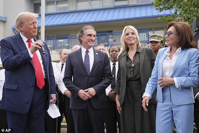 Trump spoke Thursday alongside (from left) Secretary of the Interior Doug Burgum, Attorney General Pam Bondi and U.S. Attorney for D.C. Jeanine Pirro
