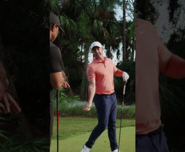 Game recognize game. Tiger shares his admiration for Rory's setup with the driver.