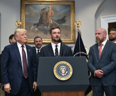 US President Donald Trump (2L) listens as