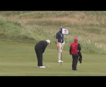 Trump visits golf resorts in Scotland as protesters ask for info on Jeffrey Epstein