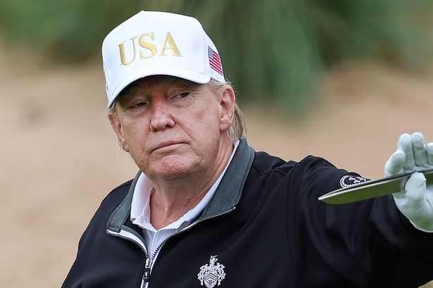 BALMEDIE,SCOTLAND - JULY 29: U.S. President Donald Trump opens his new golf course at his Trump International Golf links resort on July 29, 2025 in Balmedie, Scotland. U.S. President Donald Trump is visiting his Trump Turnberry golf course, as well as Trump International Golf Links in Aberdeenshire, during a brief visit to Scotland from July 25 to 29. (Photo by Jeff J Mitchell/Getty Images)