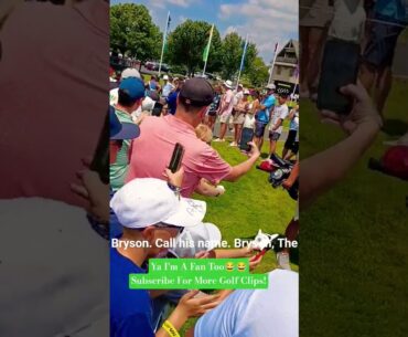 Bryson DeChambeau, Tyrrell Hatton, & Cam Smith spreading love to the fans on the way to the 10th.