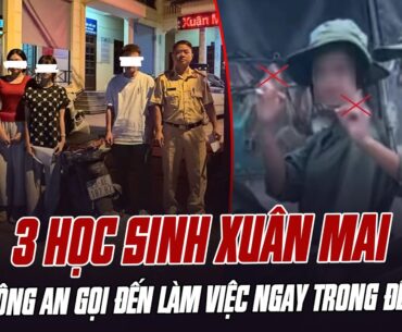 CÔNG AN LÀM VIỆC VỚI 3 HỌC SINH CÓ HÀNH VI PHẢN CẢM KHI ĐOÀN XE PHỤC VỤ A80 ĐI QUA
