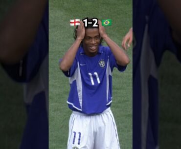 Ronaldinho scores and gets a red card! England vs Brazil