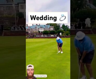 Hitting a shot in front of a wedding reception 😎 #golf #golfshorts #wedding