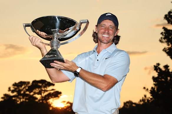 Tommy Fleetwood with the Fedex Cup – his first PGA trophy.
