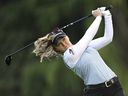 Brooke Henderson of Canada plays her shot from the 11th tee during the first round of The Standard Portland Classic 2025 at Columbia Edgewater Country Club on Thursday, Aug. 14, 2025, in Portland, Ore.