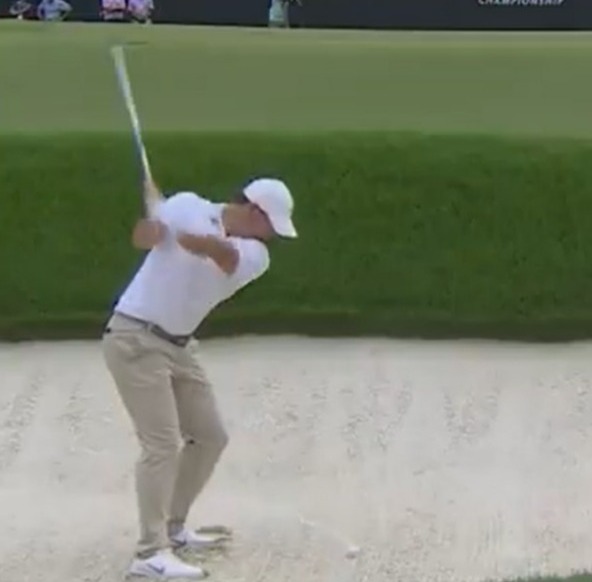 McIlroy lined up the green with a tricky bunker shot