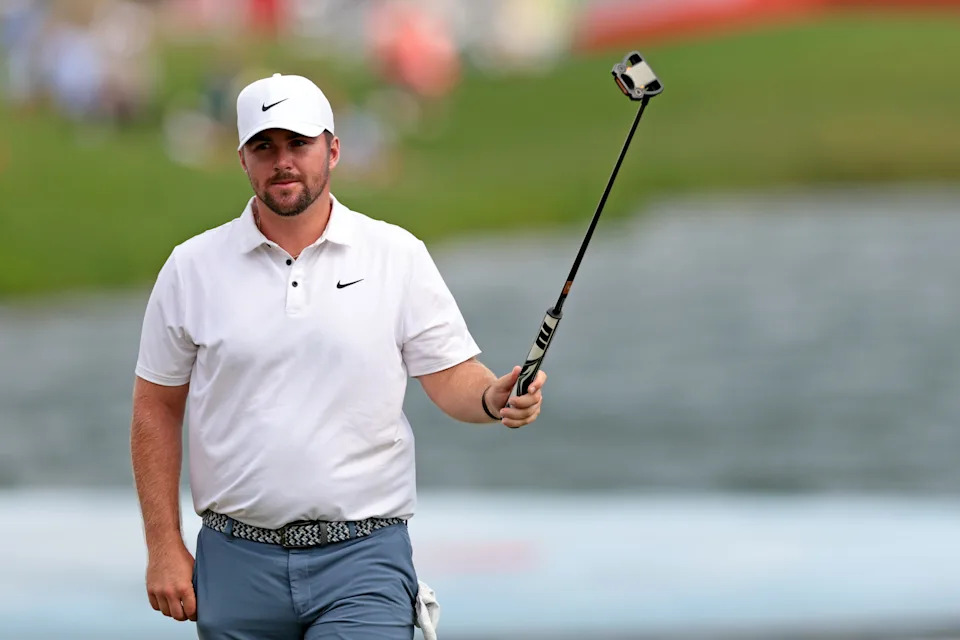BLAINE, MINNESOTA - JULY 27: Chris Gotterup of the United States reacts to his putt on the 18th green during the final round of the 3M Open 2025 at TPC Twin Cities on July 27, 2025 in Blaine, Minnesota. (Photo by Andrew Wevers/Getty Images)