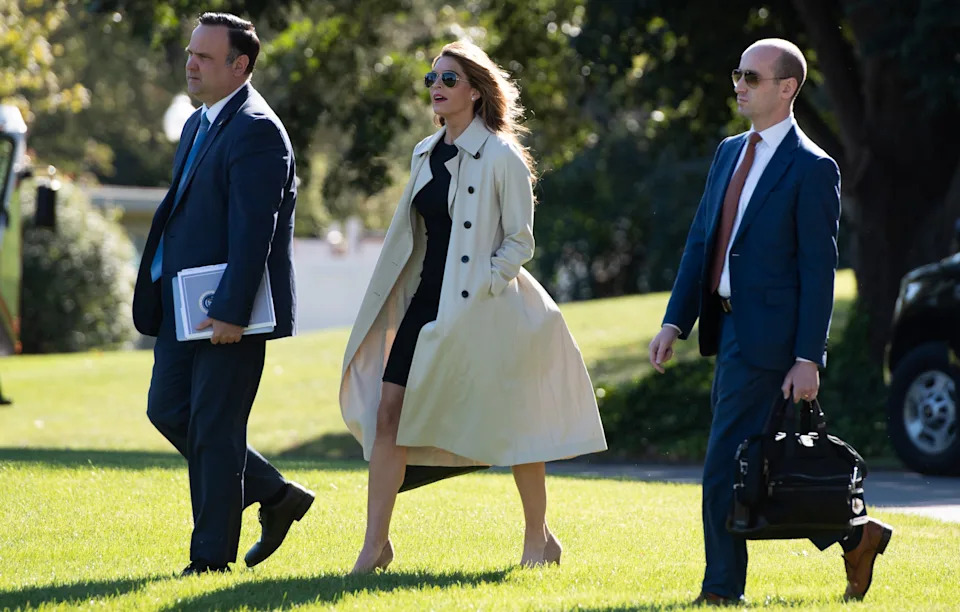 Dan Scavino (L), along with former White House Communications Chief Hope Hicks and top advisor Stephen Miller.  / Saul Loeb/AFP via Getty