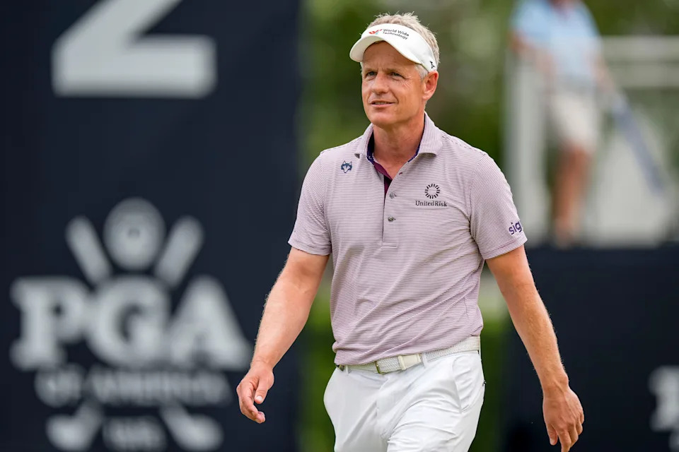 Luke Donald on the green at the second hole during the second round of the PGA Championship golf tournament at Quail Hollow.