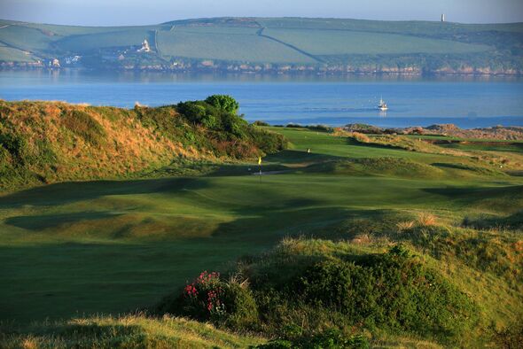 ROCK, CORNWALL - MAY 24:  The approach to the green on the par 4, 1st hole at the St Enodoc Golf Club, on May 24, in Rock, Engla